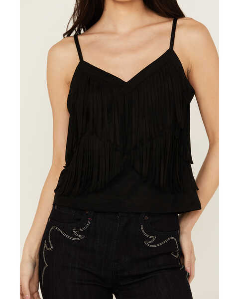 Image #3 - Idyllwind Women's Stafford Fringe Faux Suede Cropped Tank , Black, hi-res
