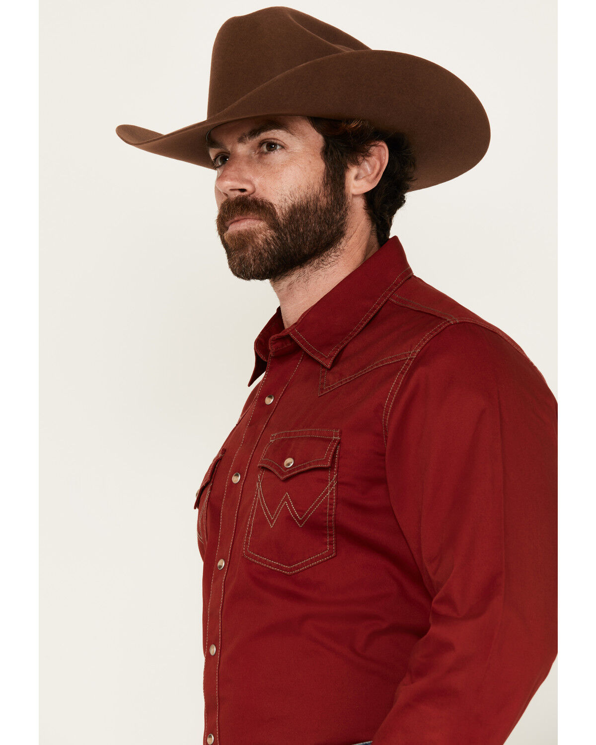 Image #2 - Wrangler Retro Men's Premium Solid Long Sleeve Snap Western Shirt, Dark Red, hi-res