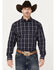 Image #1 - George Strait by Wrangler Men's Plaid Print Long Sleeve Button-Down Western Shirt, Navy, hi-res