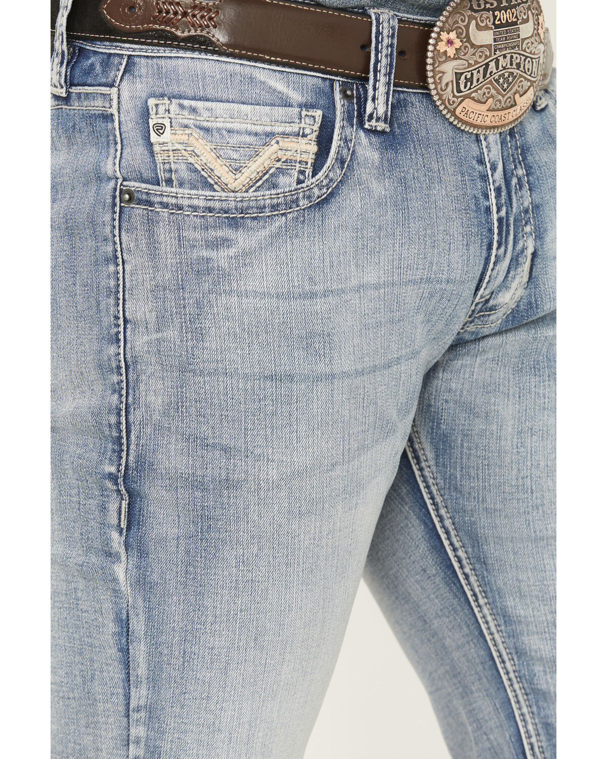Image #2 - Rock & Roll Denim Men's Boot Barn Exclusive Light Wash Pistol Bootcut Stretch Denim Jeans, Light Wash, hi-res