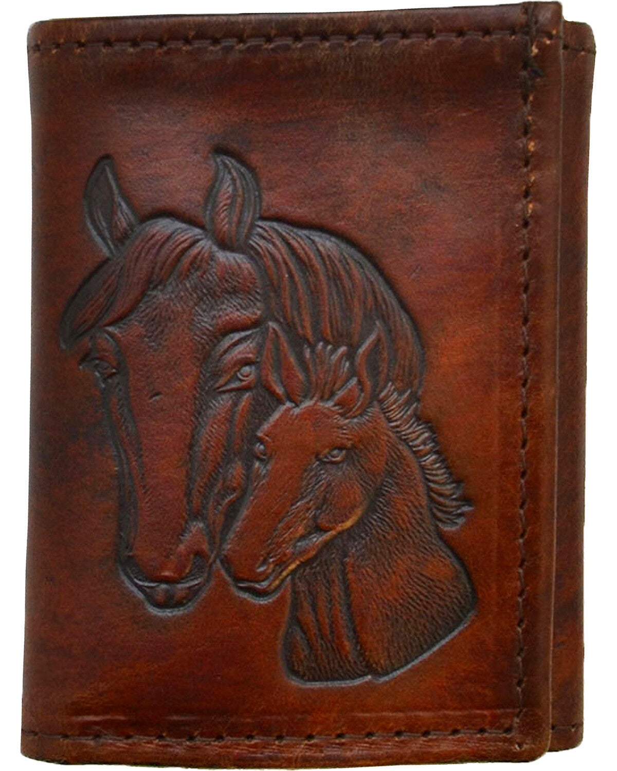 Western Express Men's Brown Horse Tooled Tri-Fold Wallet, Brown, hi-res