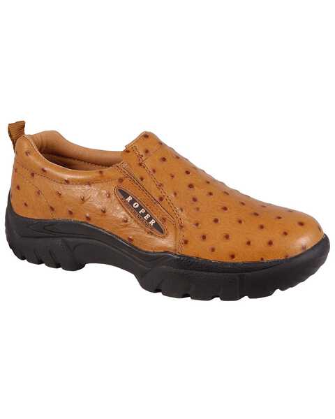 Image #1 - Roper Performance Slip-On Ostrich Print Casual Shoes - Wide, Tan, hi-res
