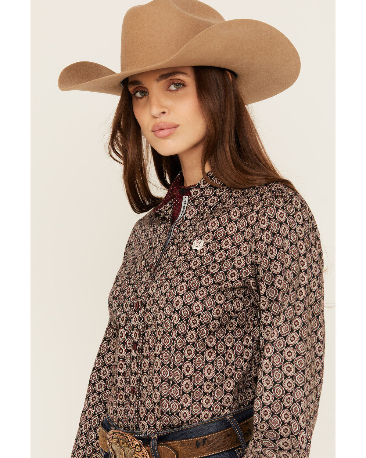 Image #2 - Cinch Women's Medallion Print Long Sleeve Button-Down Western Shirt, Black, hi-res
