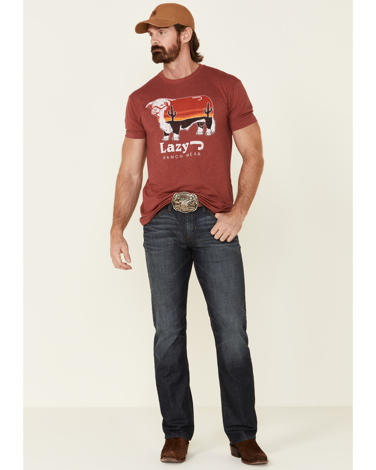 Image #2 - Lazy J Ranch Men's Red Logo Sunrise Graphic T-Shirt, Red, hi-res