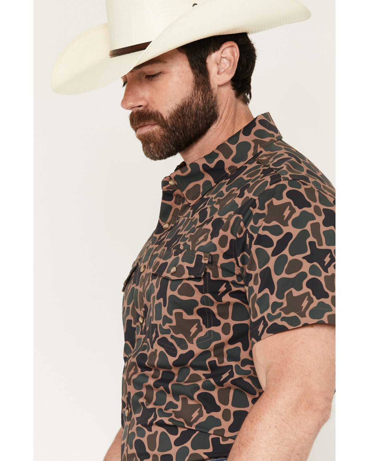 Image #2 - Rock & Roll Denim X Koe Wetzel Men's Camo Print Short Sleeve Snap Stretch Western Shirt, Camouflage, hi-res