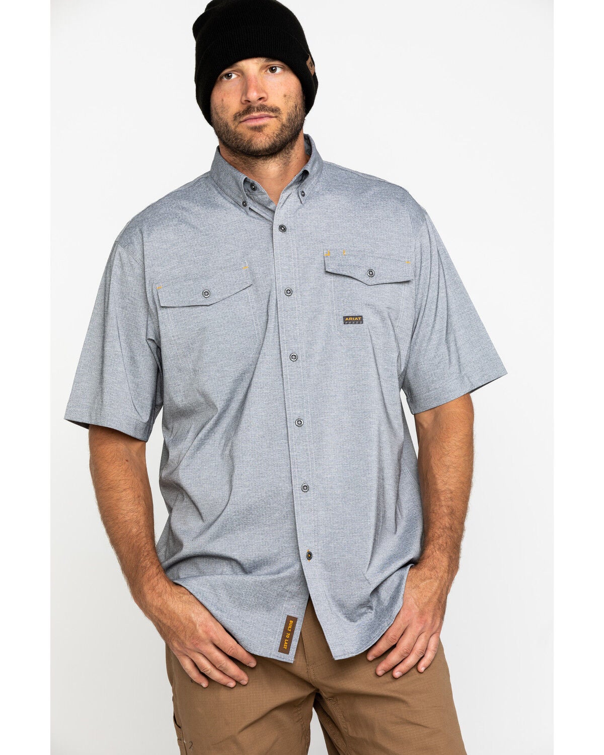 Ariat Men's Grey Rebar Made Tough Durastretch Vent Short Sleeve Work Shirt - Tall, Heather Grey, hi-res