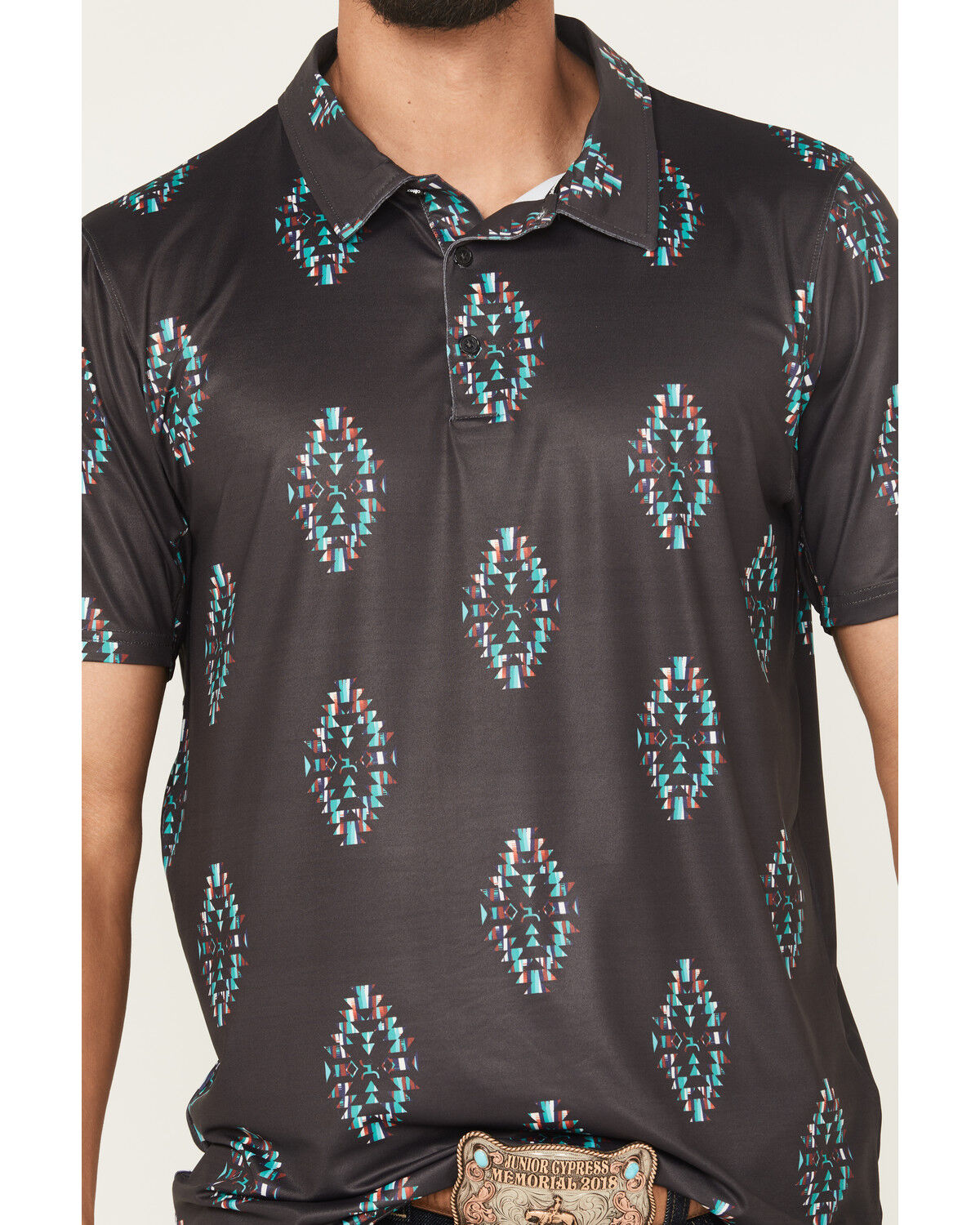 Image #3 - Hooey Men's Weekender Southwestern Print Polo Shirt, Black, hi-res