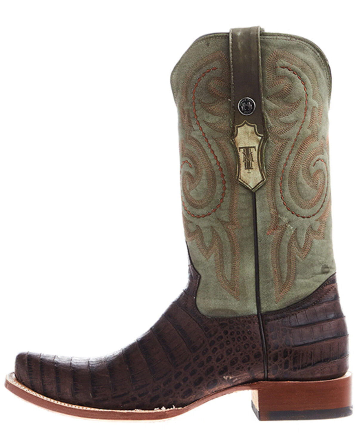 Image #3 - Tanner Mark Men's Caiman Belly Print Western Boots - Square Toe, Brown, hi-res