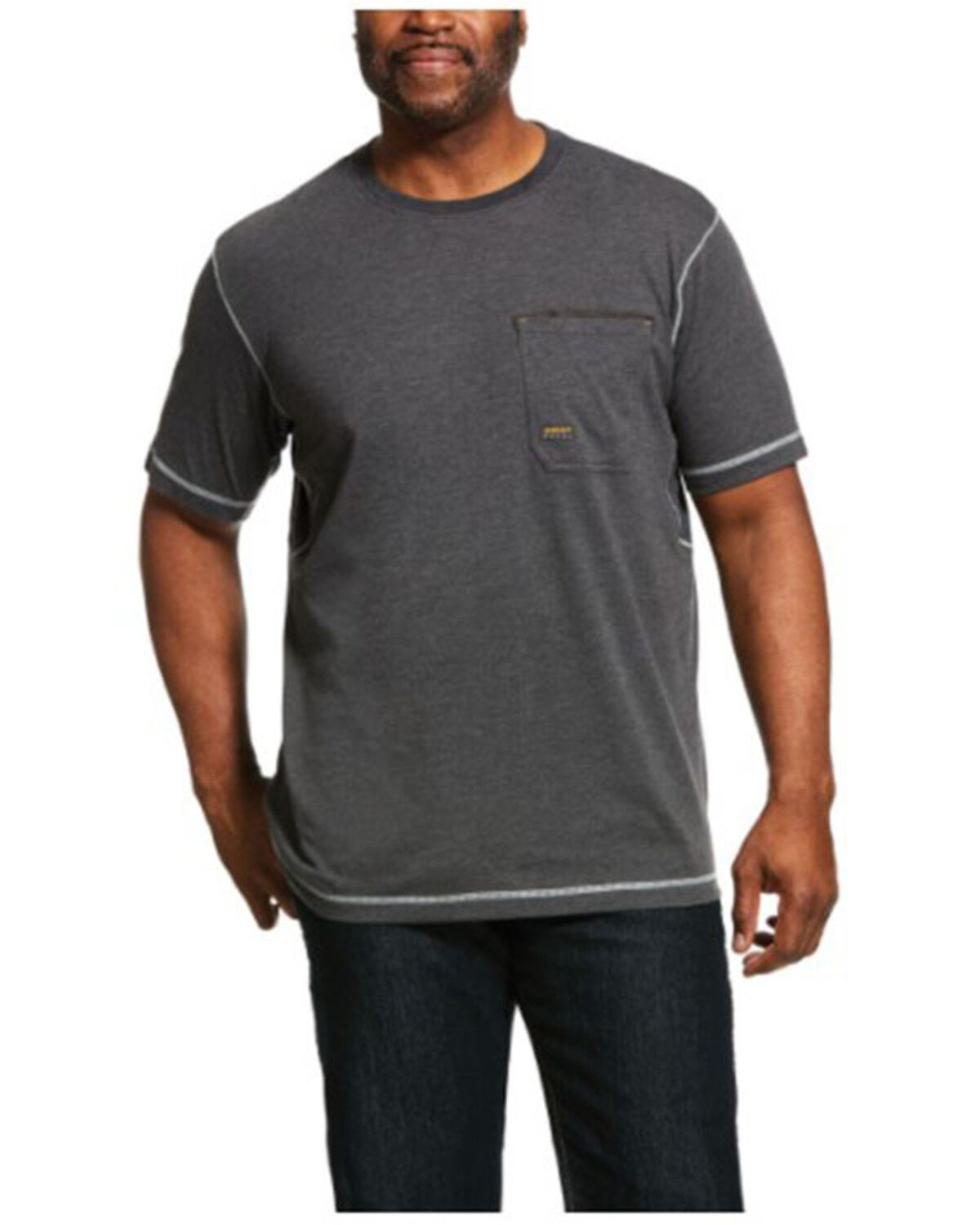 Image #1 - Ariat Men's Rebar Workman Short Sleeve Work Pocket T-Shirt, Charcoal, hi-res