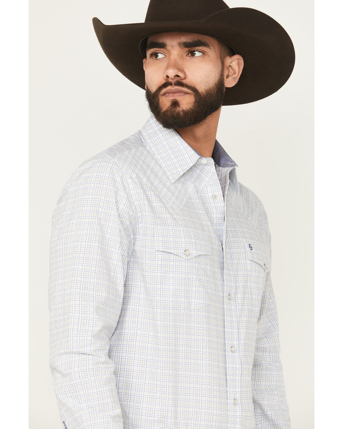 Image #2 - Stetson Men's Plaid Print Long Sleeve Snap Western Shirt, Blue, hi-res
