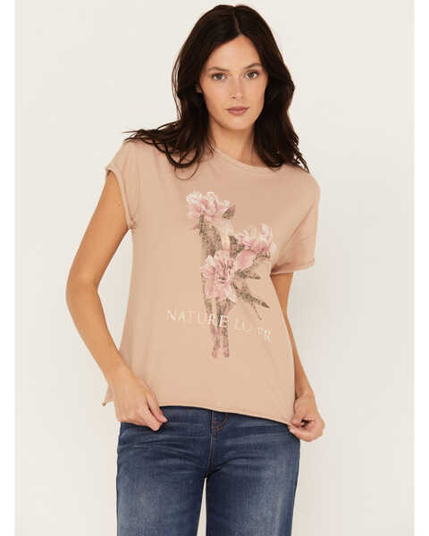 Image #1 - Cleo + Wolf Women's Botanical Graphic Tee, Taupe, hi-res