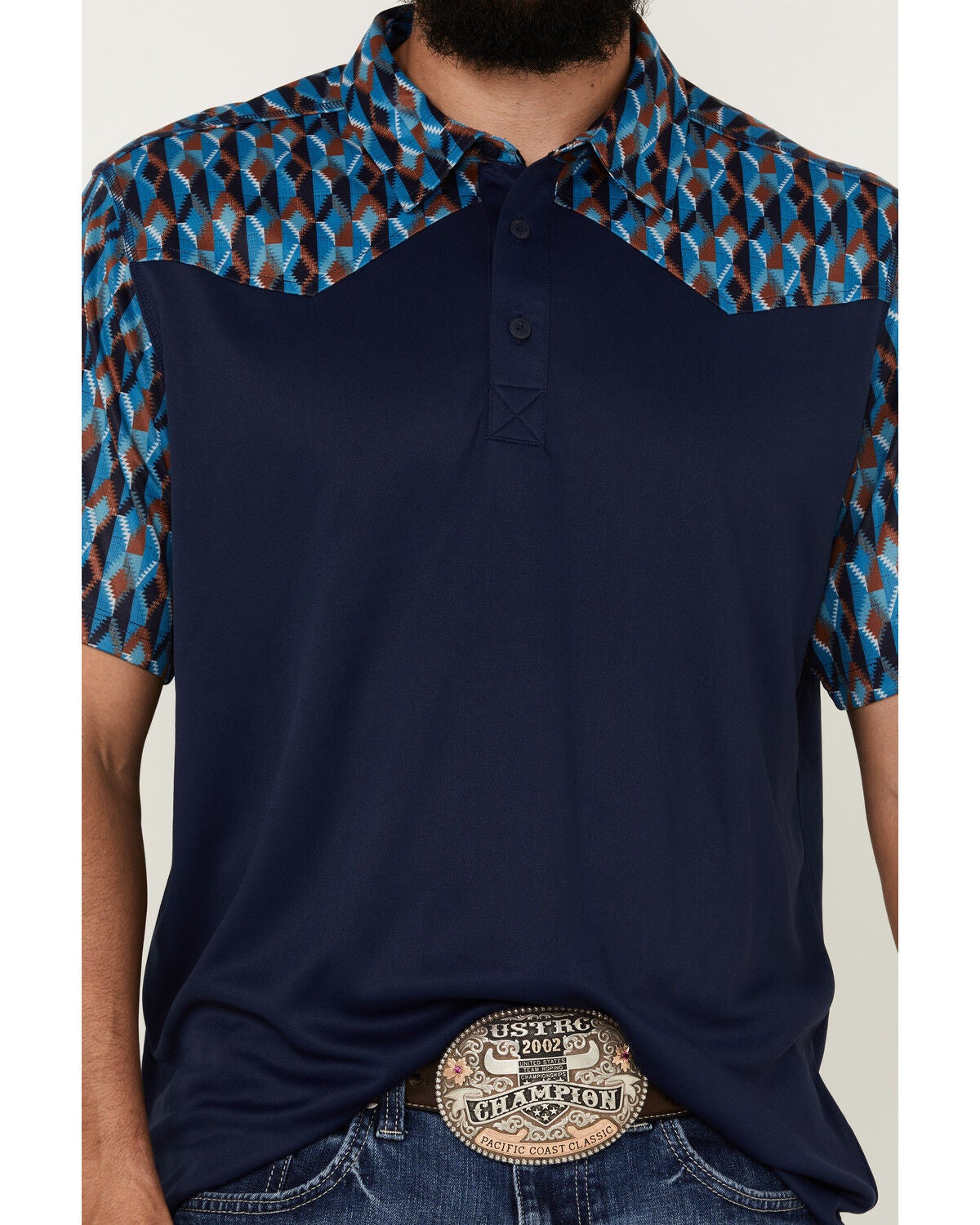 Image #3 - RANK 45&reg; Men's Denton Color Block Short Sleeve Button-Down Polo Shirt, Dark Blue, hi-res