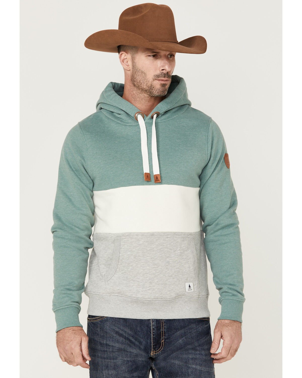 Image #1 - Wanakome Men's Colorblock Rivera Hooded Pullover Sweatshirt, Sage/brown, hi-res