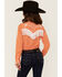 Image #4 - Rock & Roll Denim Girls' Fringe Long Sleeve Pearl Snap Western Shirt, Orange, hi-res