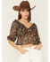 Image #1 - Wild Moss Women's Floral Print Tie-Front Peplum Crop Top, Black, hi-res