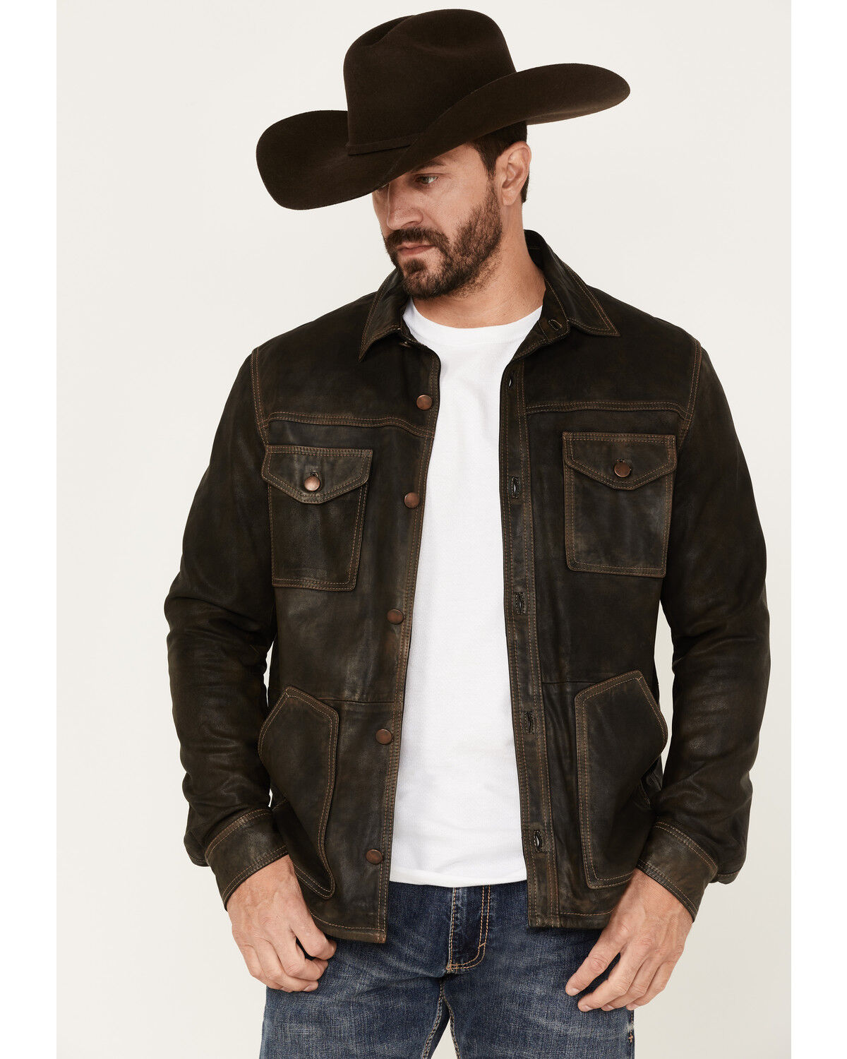 Image #1 - Scully Men's Serape Lined Leather Jacket, Chocolate, hi-res