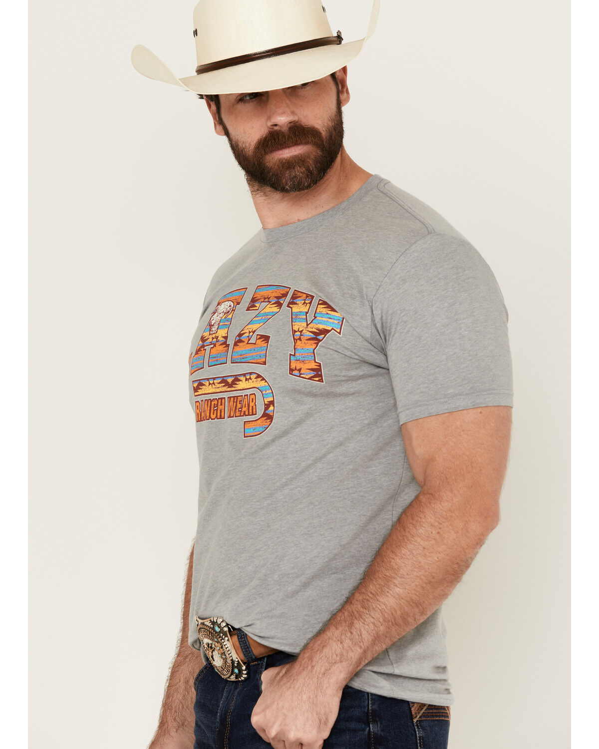 Image #2 - Lazy J Ranch Wear Men's Southwestern Fill Logo Short Sleeve Graphic T-Shirt, Grey, hi-res