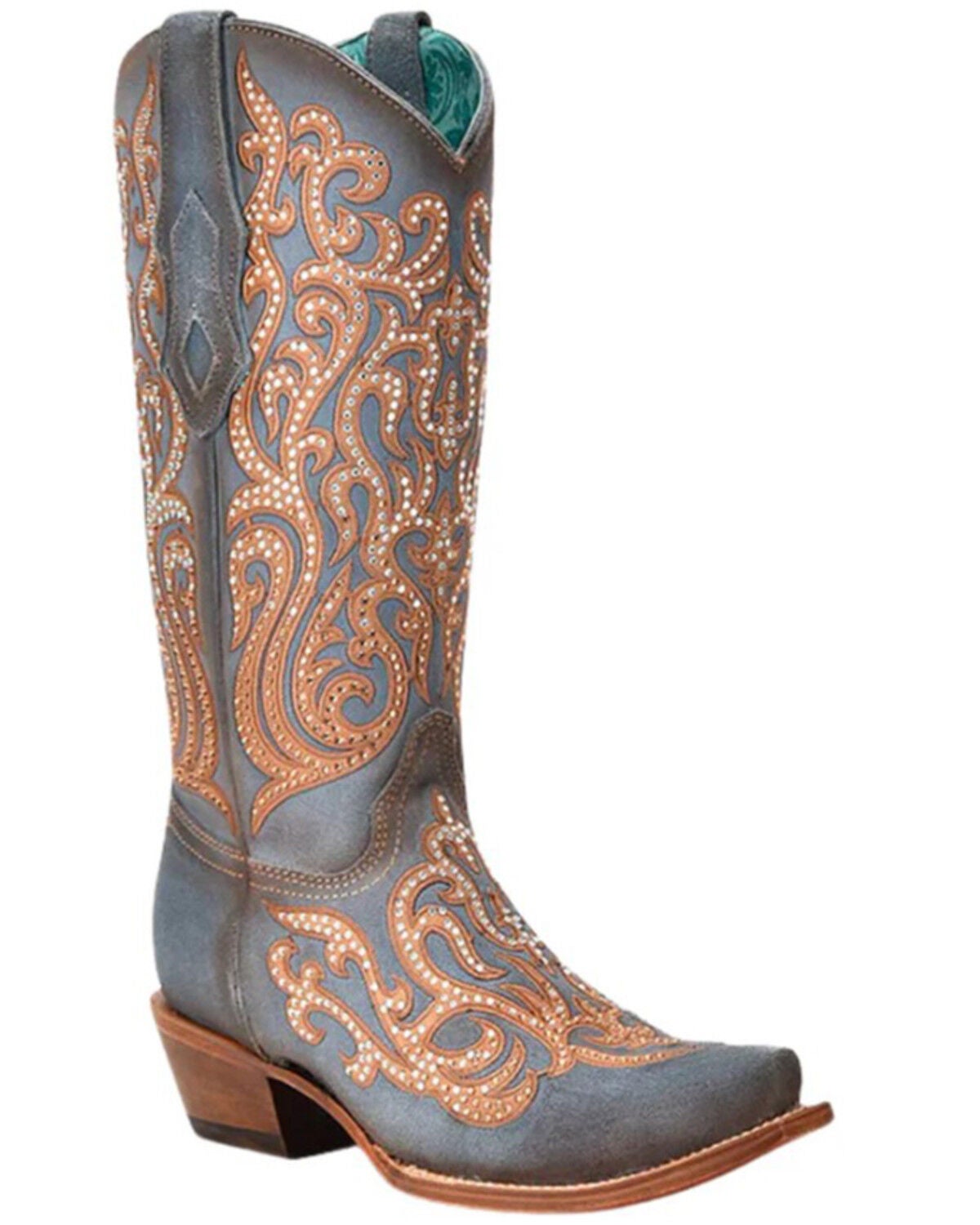 Corral Women's Embroidered Overlay Western Boots - Snip Toe, Blue, hi-res