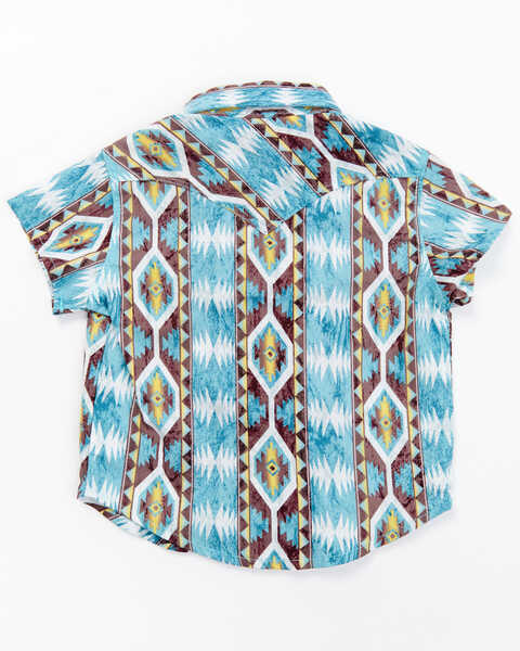 Image #3 - Wrangler Infant Boys' Checotah Print Short Sleeve Western Snap Shirt, Blue, hi-res