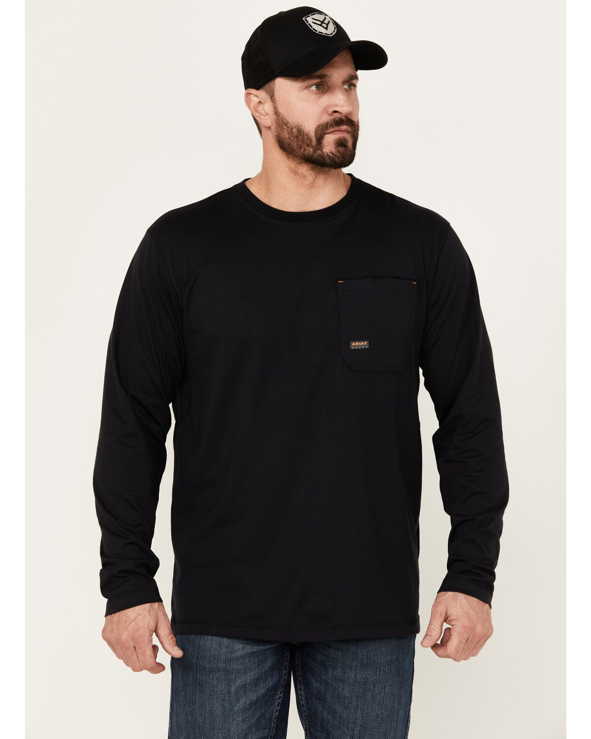 Image #1 - Ariat Men's Rebar Workman Chrome Moto Eagle Long Sleeve Graphic Work T-Shirt, Black, hi-res