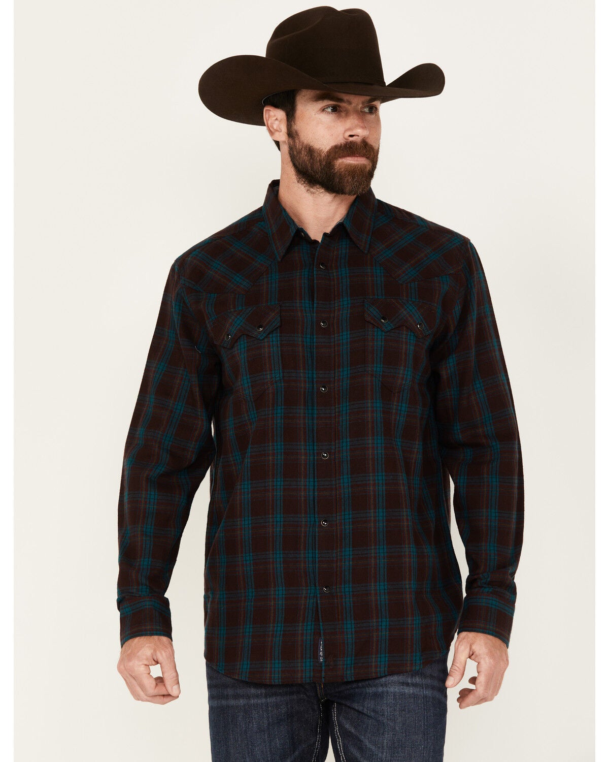 Moonshine Spirit&reg; Men's Vineyard Plaid Print Long Sleeve Snap Western Shirt, Purple, hi-res