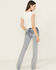 Image #1 - Miss Me Women's Light Wash Mid Rise Floral Embroidered Bootcut Stretch Denim Jeans, Light Wash, hi-res