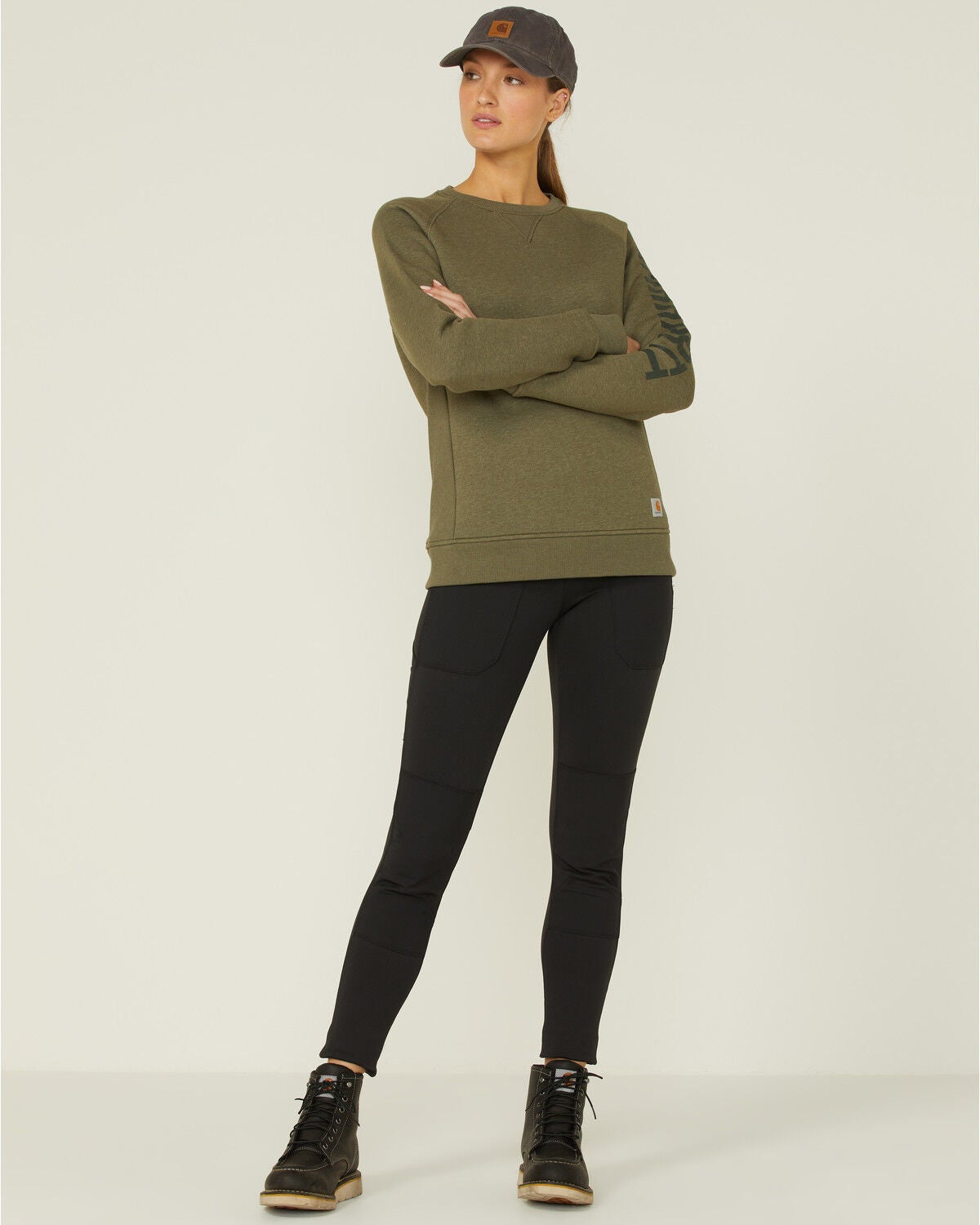 carhartt women's relaxed fit midweight crewneck block logo sleeve graphic sweatshirt