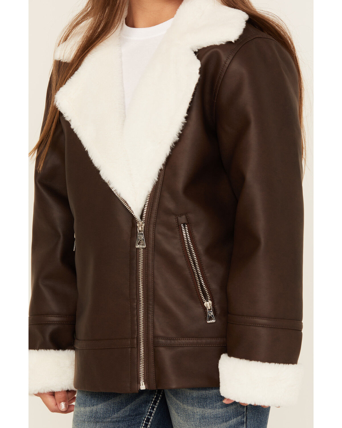 Image #3 - Urban Republic Little Girls' Bonded Sherpa Moto Jacket, Tan, hi-res