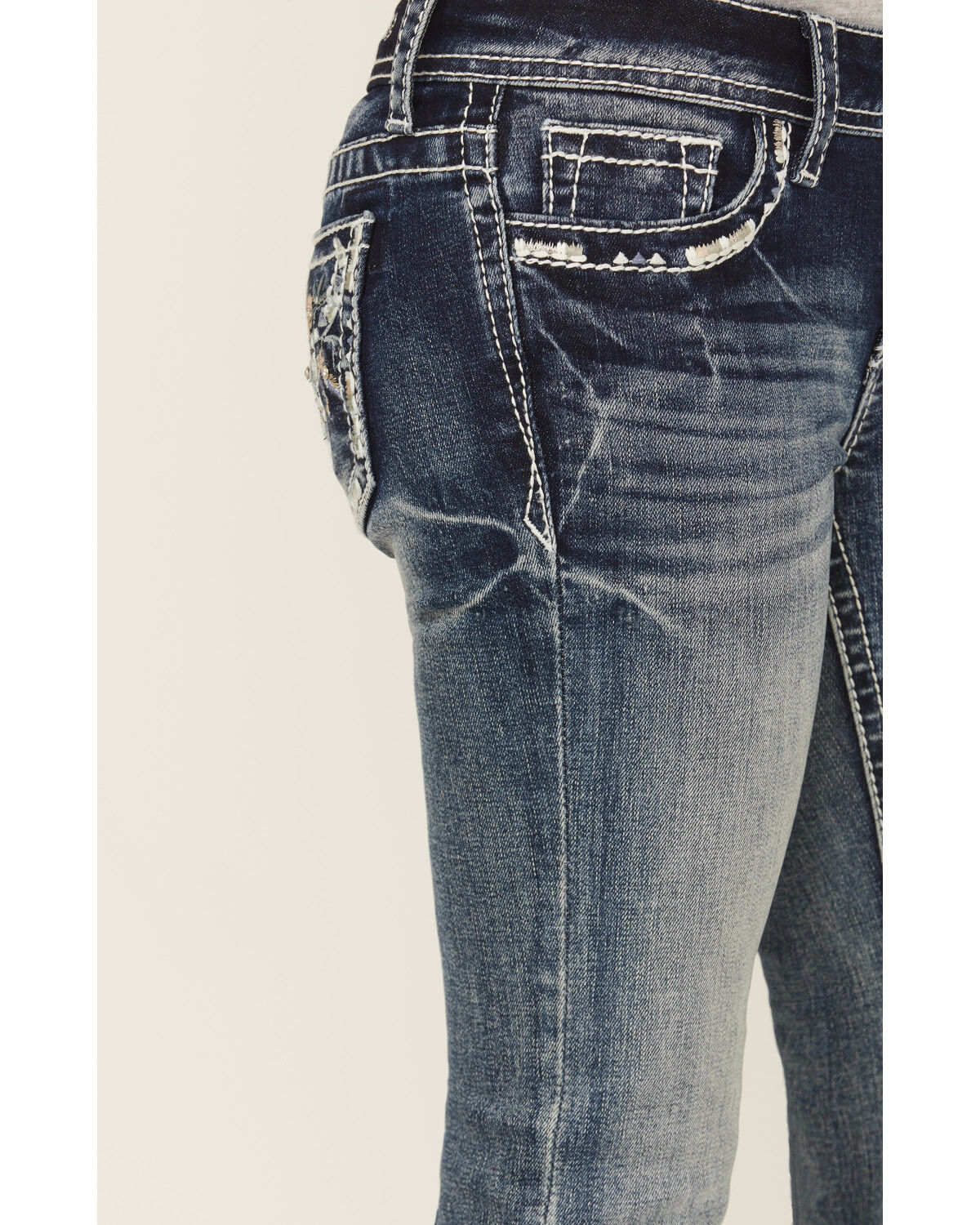 Image #4 - Grace In La Girls' Floral Steerhead Embroidered And Embellished Bootcut Stretch Denim Jeans, Blue, hi-res