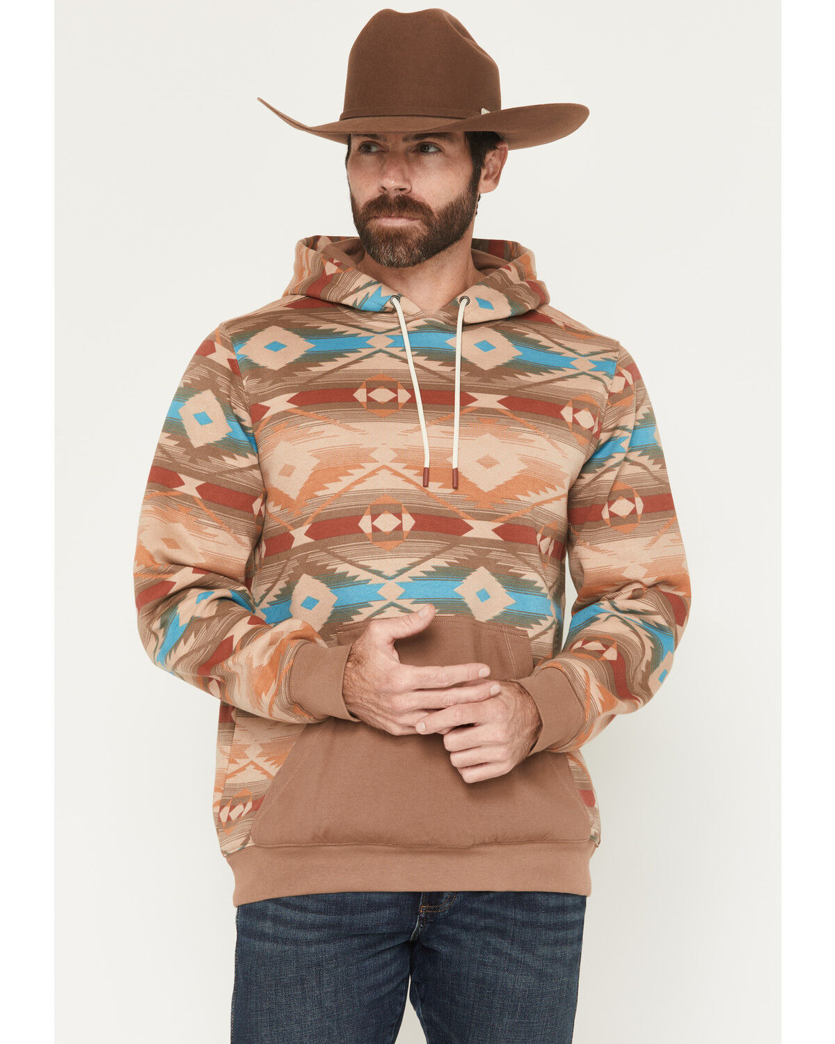 Image #1 - Cody James Men's Denver Southwestern Print Hooded Sweatshirt, Brown, hi-res