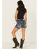 Image #1 - Grace In LA Women's Medium Wash Mid Rise Embroidered Stretch Denim Shorts, Medium Wash, hi-res