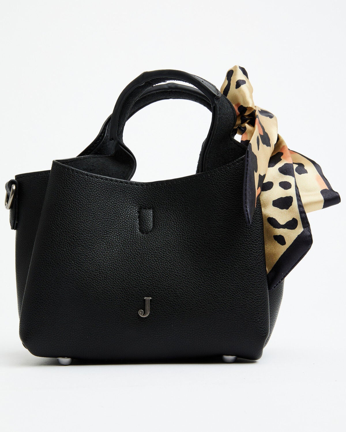 Image #1 - Justin Women's Signature Tiny Tote with Leopard Print Scarf Crossbody Bag, Black, hi-res