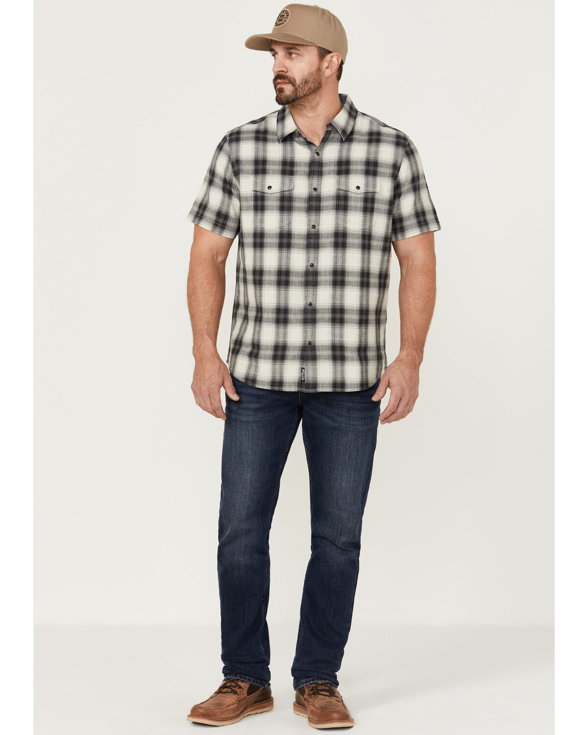 Image #2 - Flag & Anthem Men's Desert Son Gallatin Vintage Plaid Short Sleeve Snap Western Shirt, , hi-res
