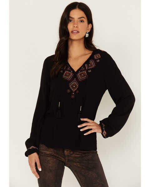 Image #1 - Idyllwind Women's Magnolia Embroidered Top, Black, hi-res