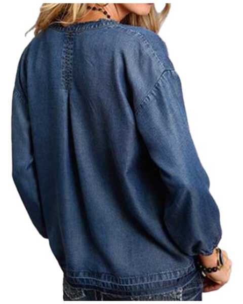 Image #2 - Stetson Women's Denim Tencel 3/4 Sleeve Pesasant Top , Blue, hi-res