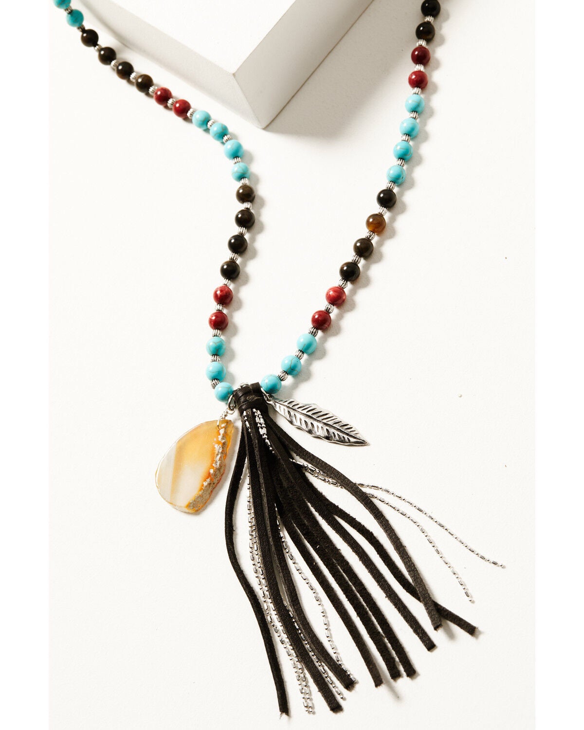 Shyanne Women's Dakota Agate Beaded Tassel Necklace, Silver, hi-res