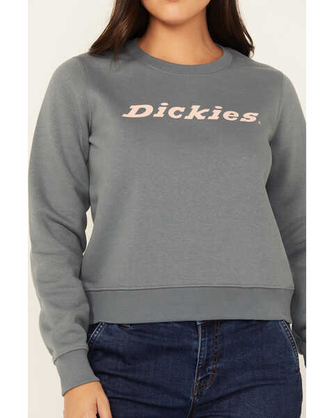 Image #3 - Dickies Women's Heavyweight Wordmark Crew Neck Fleece Sweatshirt , Dark Grey, hi-res