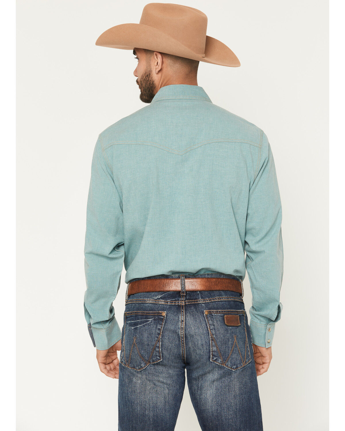 Image #4 - Wrangler Retro Men's Solid Long Sleeve Snap Western Shirt, Teal, hi-res
