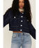 Unpublished Denim Women's Dark Wash Oversized Cropped Button Down Jacket, Blue, hi-res