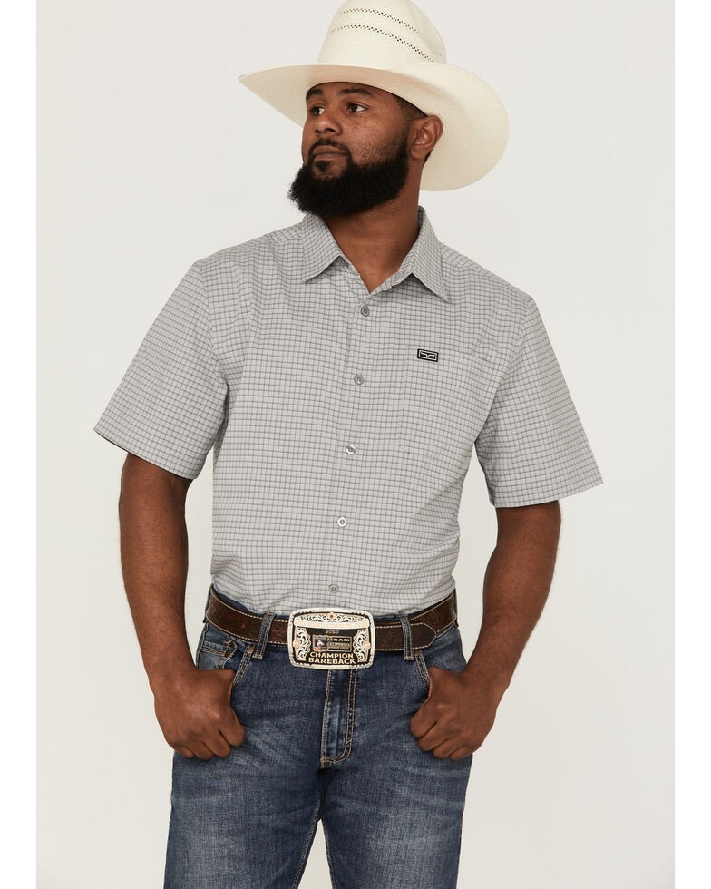Kimes Ranch Men's Spyglass Grey Mini Check Short Sleeve Button-Down Western Shirt , Grey, hi-res