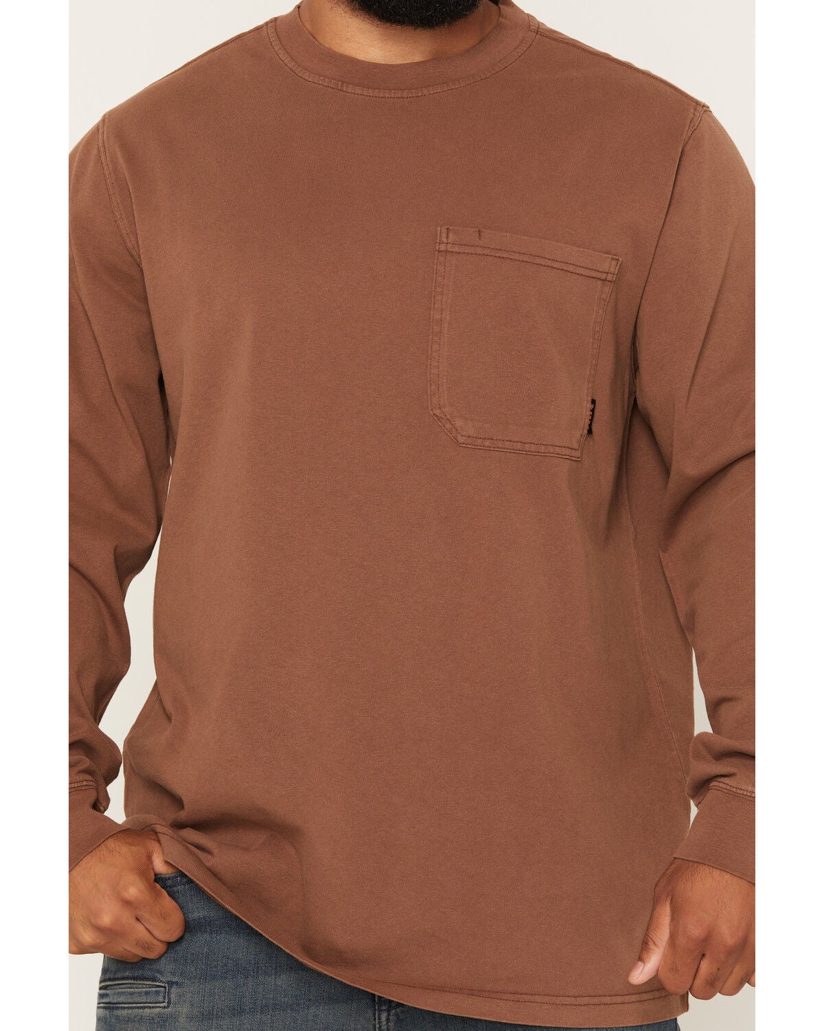 Image #3 - Hawx Men's Forge Solid Long Sleeve Pocket Work T-Shirt, Dark Brown, hi-res