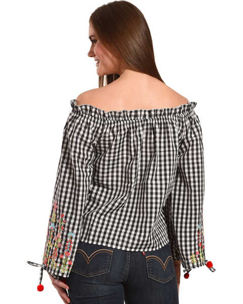 Image #3 - Derek Heart Women's Embroidered Gingham Off The Shoulder Top , , hi-res