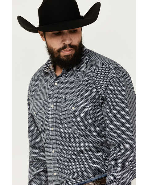 Image #2 - Stetson Men's Geo Print Long Sleeve Pearl Snap Western Shirt, Dark Blue, hi-res