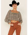Lush Women's Long Sleeve Cheetah Smocked Crop Top, Cream, hi-res