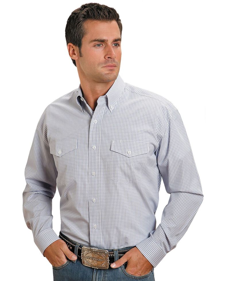 Stetson Plaid Check Button Shirt, Blue, hi-res