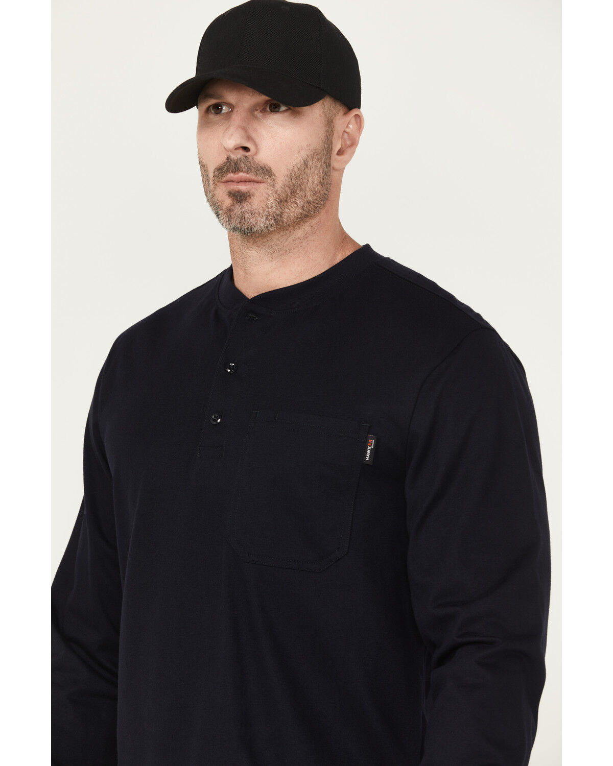 Image #2 - Hawx Men's FR Long Sleeve Pocket Henley, Navy, hi-res