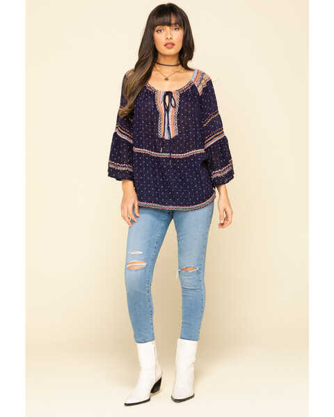 Image #6 - Free People Women's Talia Embroidered Blouse, Navy, hi-res