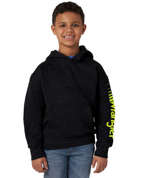 Image #1 - Wrangler Boys' Black Kabel Sleeve Logo Hooded Sweatshirt , , hi-res