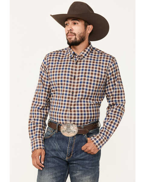 Cody James Men's Hound Dog Plaid Print Long Sleeve Button-Down Western Shirt - Tall , Chocolate, hi-res