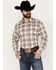 Image #1 - Wrangler Men's Plaid Print Long Sleeve Pearl Snap Western Shirt, Brown, hi-res